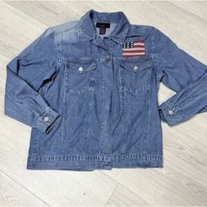 Blue Denim Jacket with American Flag Patch